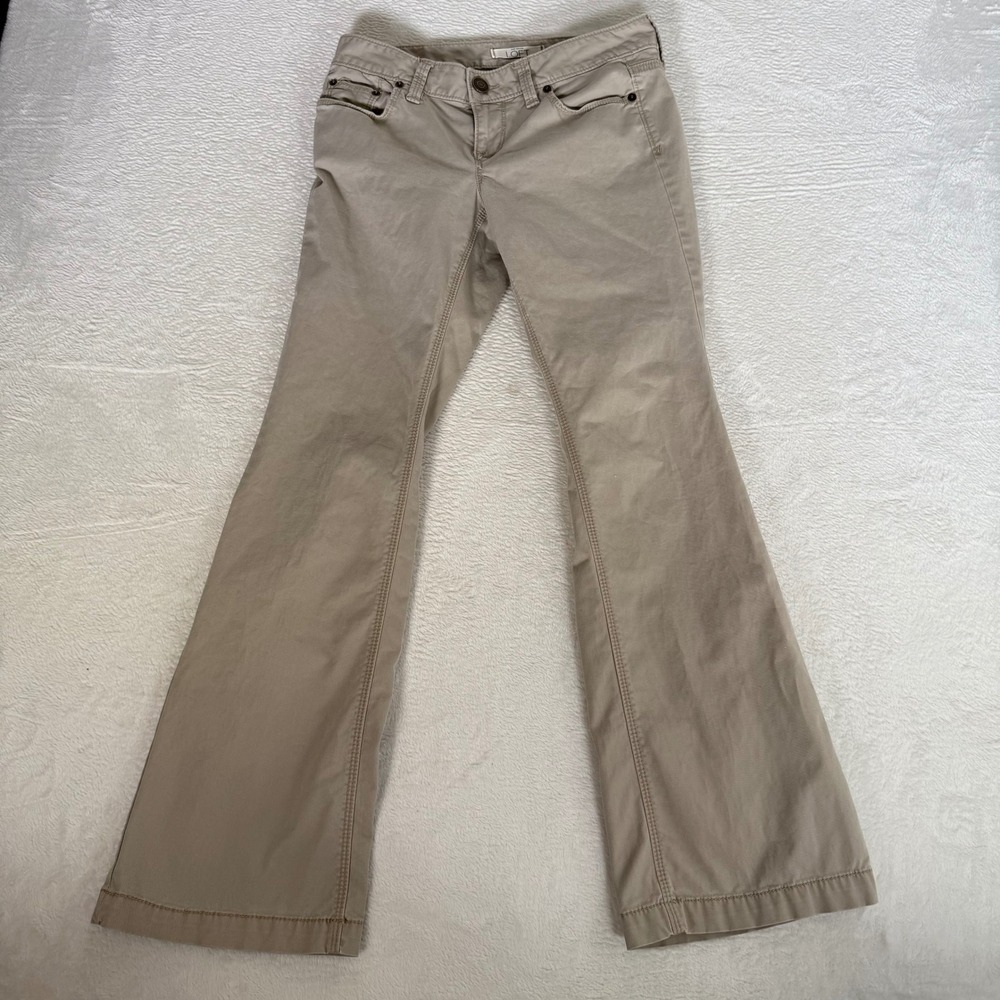LOFT Ann Taylor Khaki Flare Pants 2P Petite Beige Utility Chino Trouser Stretch